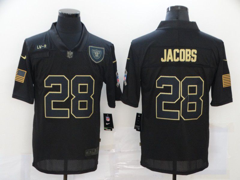 Men Oakland Raiders 28 Jacobs Black gold lettering 2020 Nike NFL Jersey
